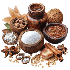 Exploring exotic spices and ingredients in culinary art kitchen. Isolated on transparent background, png.