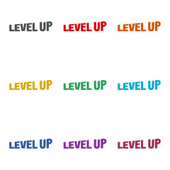 Level up word  icon isolated on white background. Set icons colorful