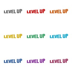 Level up word  icon isolated on white background. Set icons colorful