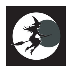 Witch Flying Broomstick Night Sky