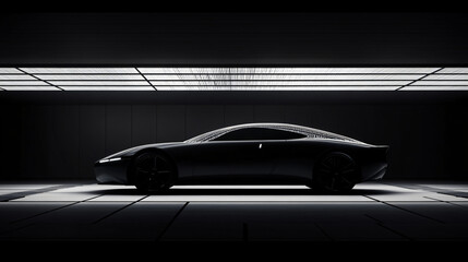 Futuristic concept car in a dramatic light setting.