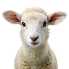 Fototapeta premium Fluffy Lamb Portrait on Plain White Background