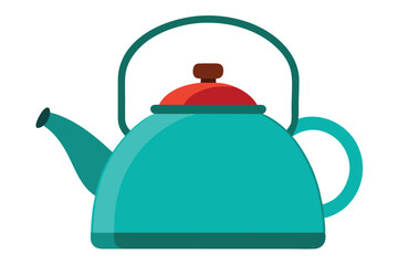 Obraz premium Simple Teal Kettle with Red Lid, Brown Knob and Green Handle