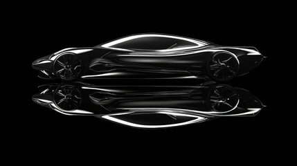 Futuristic concept car with sleek reflective surfaces.