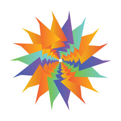 Colorful Twirling Burst of Star Shapes in Spiral Motion
