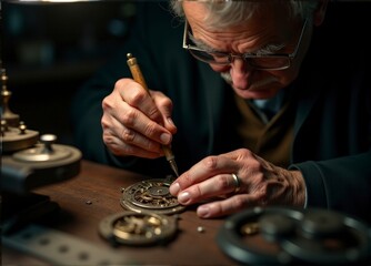 Old Watchmaker Repairing Clock