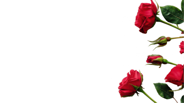 Minimalistic white background with roses, space for text, top view, white color, png, transparent