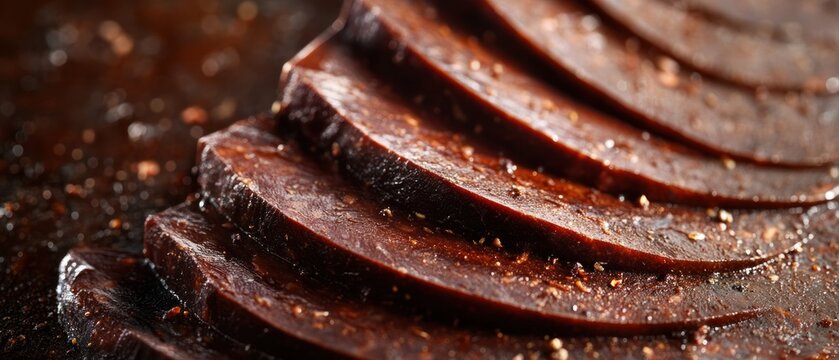 Slices of morcilla, a dark blood sausage, arranged neatly, showcasing traditional charcuterie.
