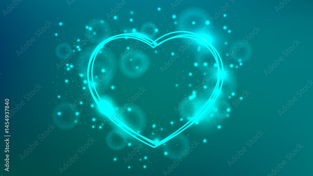Poster neon frame in heart form with shining effects and sparkles