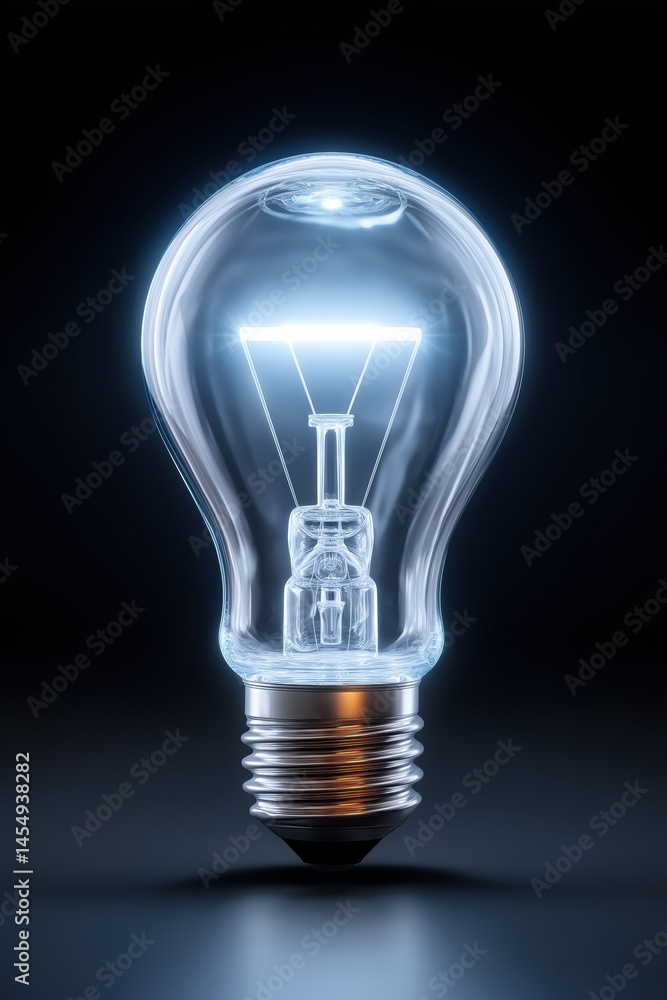 Poster a light bulb is lit up and is the only thing in the image. the light bulb is glowing brightly and is