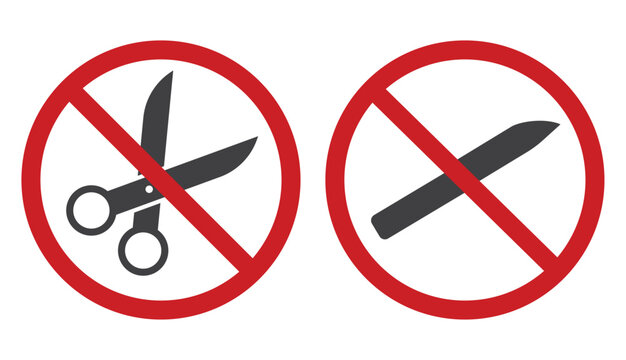 warning sign with scissors and knife icon