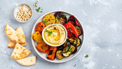 Roasted Vegetable & Hummus Plate Mediterranean Diet Recipe