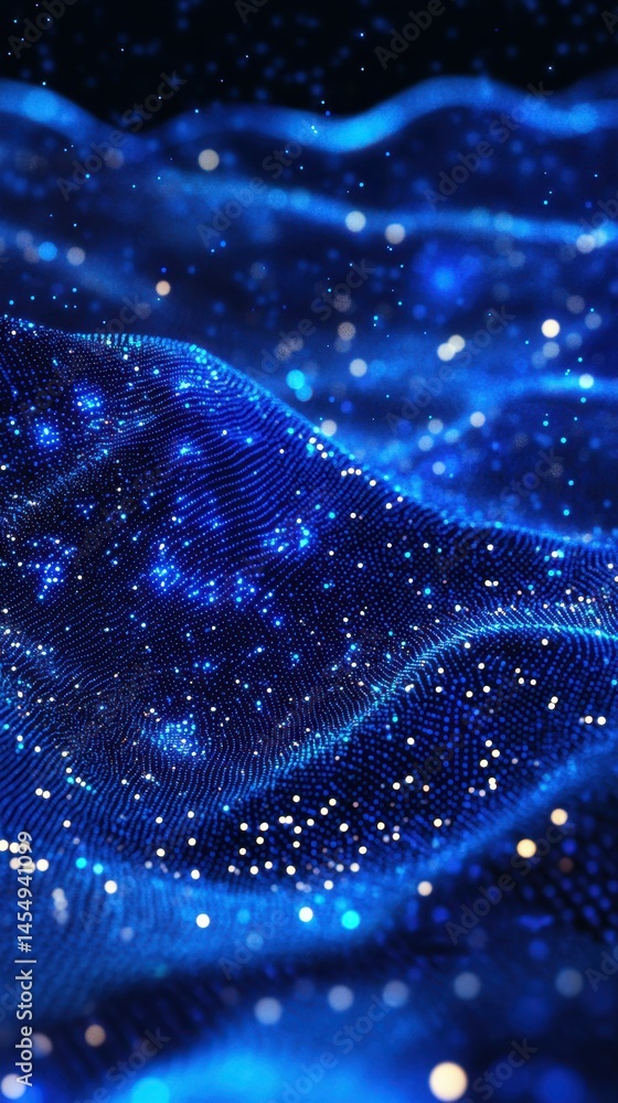 Poster dynamic blue waves create a mesmerizing visual effect resembling a cosmic landscape during a serene 