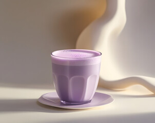 glass of ube latte with creamy top