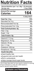 Fototapeta premium Almond Nutrition Facts, Supplement Facts Label
