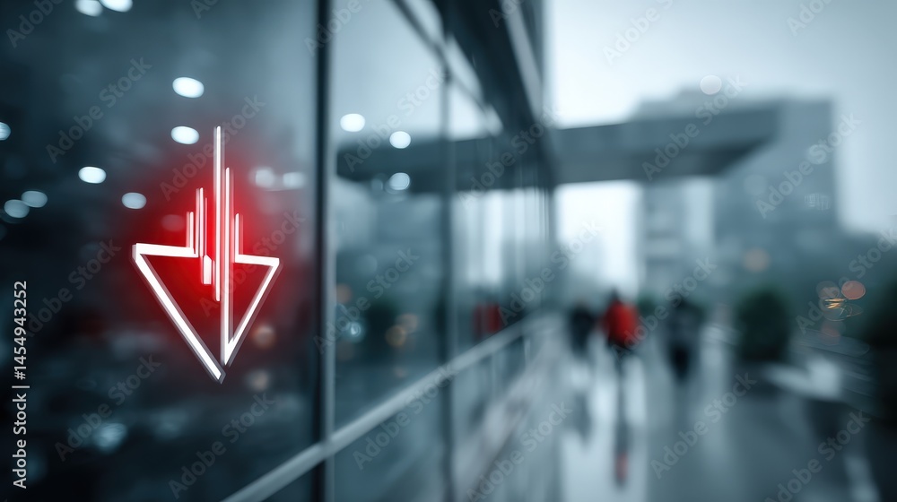 Poster Modern Elevator Indicator with Red Arrow and Pulse Design in Urban Setting