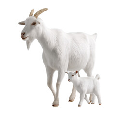Fototapeta premium White goat with baby kid on transparent background