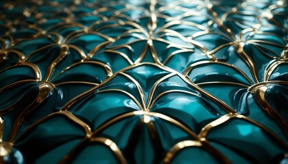 Obraz premium Geometric Chrome Teal Pattern – Opulent Art Deco Design, Low Angle Perspective