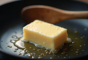 Pat of butter melting in a non-stick pan over medium heat