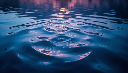 Obraz premium Dark Pool Reflecting Twilight Sky – Abstract Ripples and Luminous Blues