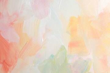 Art hand drawn watercolor, acrylic smear blot canvas painting wall. Abstract beige, yellow, pink pastel color stain brush stroke relief texture background.