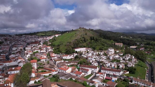 Pueblo de Aracena, Huelva , a vista de dron