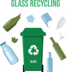 Glass waste recycling vector illustration set