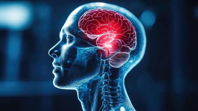 Human head with highlighted brain