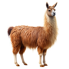 Realistic Brown Llama on White Background