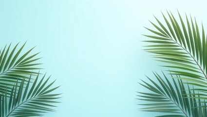 Naklejka premium Serene Tropical Palm Leaves on Pastel Blue Background