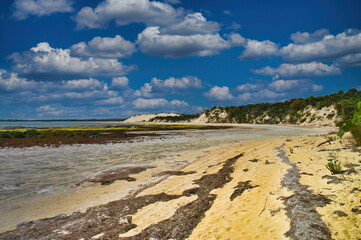 Beach, sand dunes and shallow water at the remote coast of Coffin Bay National Park, Eyre Peninsula, South Australia
