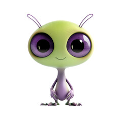 Friendly Cartoon Alien with Big Eyes Isolated on Transparent Background