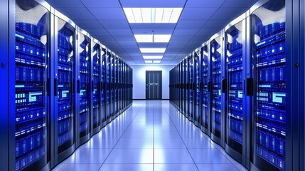 Fototapeta premium Modern server room filled with rows of rack mounted servers