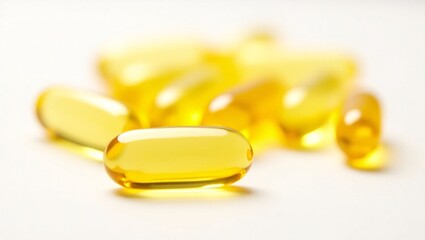 Close-up of Yellow Omega-3 Fish Oil Capsules Health Supplements