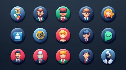 Many business icons in different styles.
