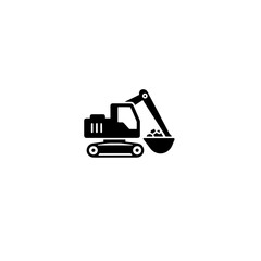 Naklejka premium Flat minimalistic vector icon. Excavator machine working on a construction site 
