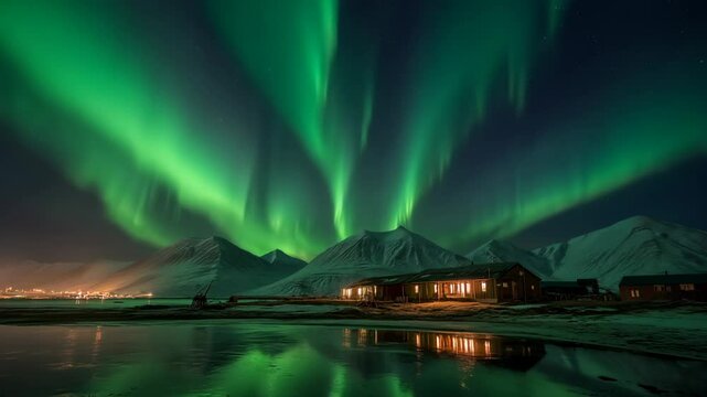 Captivating aurora borealis photography over longyearbyen city in svalbard, norway s arctic skyline