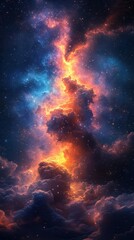 Fototapeta premium Majestic cosmic clouds illuminated by vibrant orange and blue hues in a star-filled galaxy