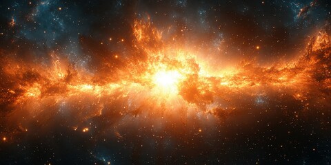 Naklejka premium Vibrant cosmic explosion of stars and gas illuminated in a vast stellar landscape