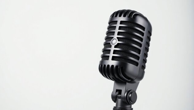 Close-up of a single microphone on white background, rhyme, abstract