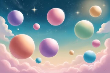 Pastel-Colored Spheres Gently Floating in Minimal Abstract Space with Soft Gradient Background