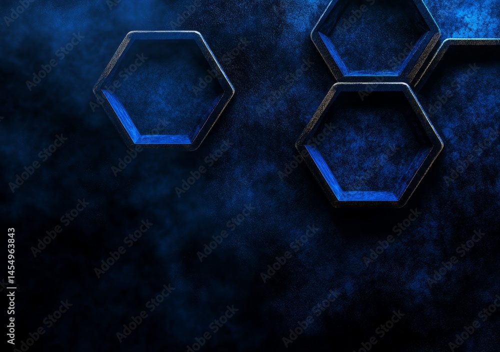Poster a blue and white hexagon-patterned background suitable for a technology or science presentation desi