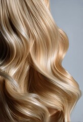 Naklejka premium Soft Wavy Golden Blonde Hair Shining Under Studio Light
