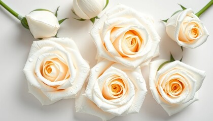 Exquisite ivory roses capturing delicate beauty and sophisticated elegance on a pristine white backdrop