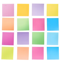 Colorful sticky notes arranged in kanban board layout, isolated on transparent background