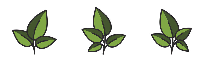 Set of plant in green colors. Spring, planting and nature design element. Isolated vector image