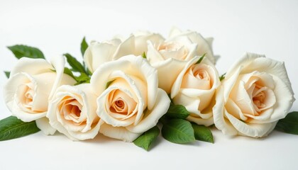 Elegant display of creamy white roses showcasing delicate petals and verdant foliage against a stark backdrop