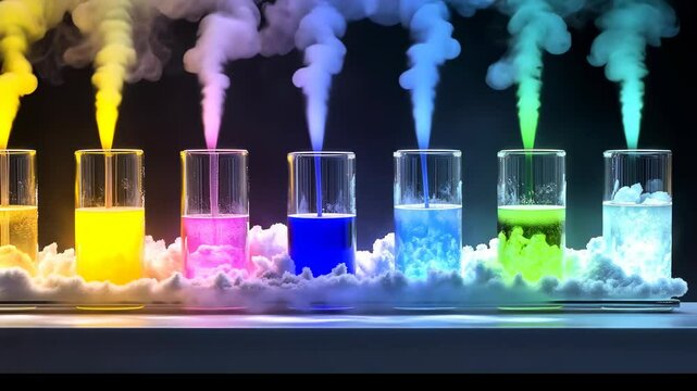 Colorful vapor drinks in glass against a dark background