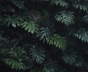Fototapeta premium Intricate dark foliage, exotic leaf layers, mysterious tropical design , tropical, vibrant, foliage