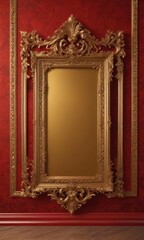 Obraz premium Intricate gold frames on a crimson damask backdrop , graphic, ornate, design element